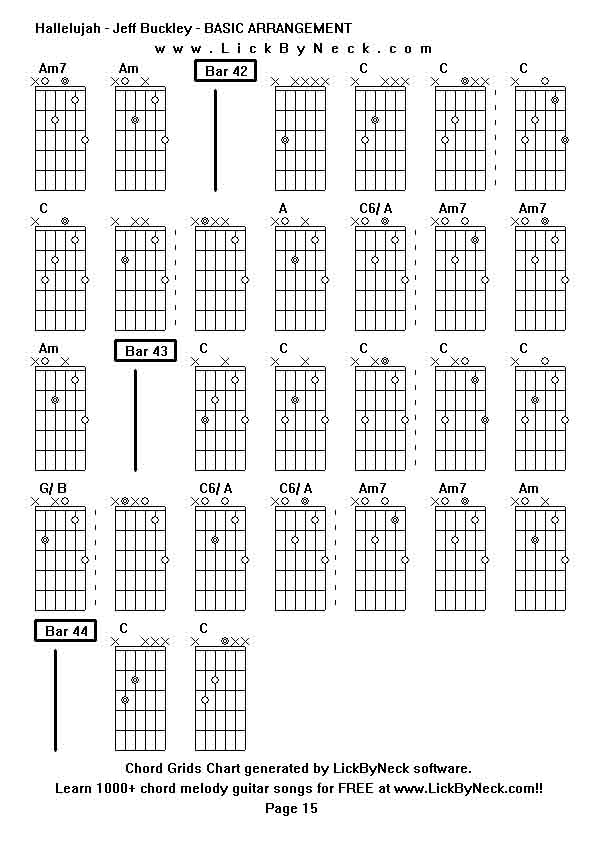 Chord Grids Chart of chord melody fingerstyle guitar song-Hallelujah - Jeff Buckley - BASIC ARRANGEMENT,generated by LickByNeck software.